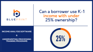 Can a borrower use K-1 income with less than 25% ownership